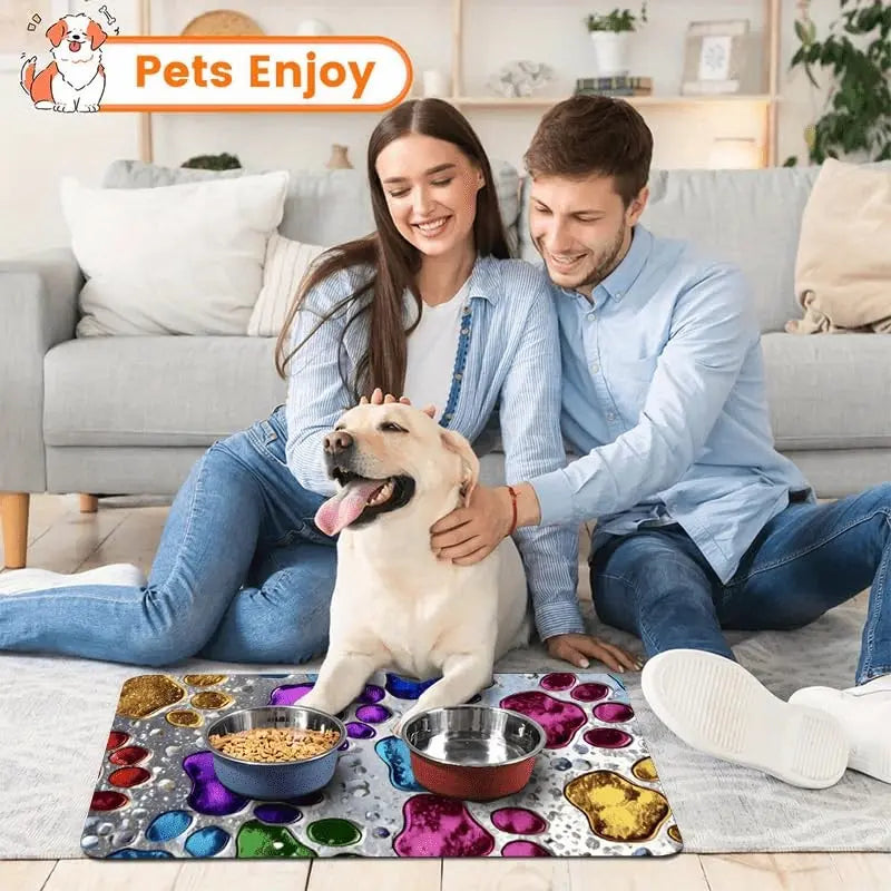 Quick-Drying Absorbent Pet Feeding Mat for Dogs and Cats, Non-Slip Rubber Bottom, Dark Polyester Surface for Indoor Use