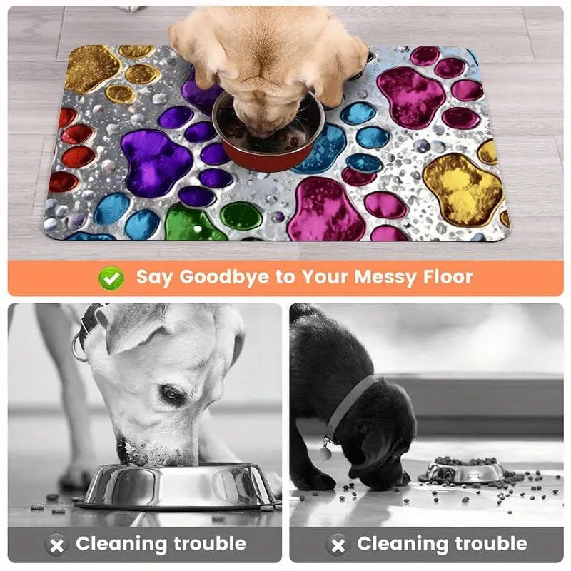 Quick-Drying Absorbent Pet Feeding Mat for Dogs and Cats, Non-Slip Rubber Bottom, Dark Polyester Surface for Indoor Use