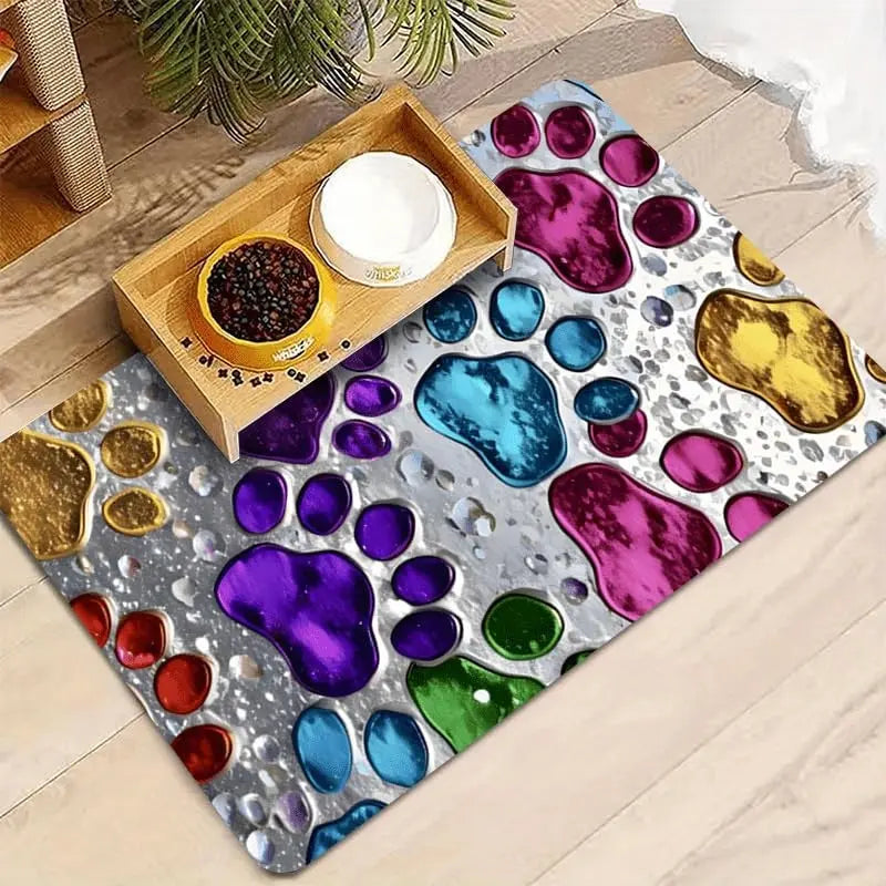 Quick-Drying Absorbent Pet Feeding Mat for Dogs and Cats, Non-Slip Rubber Bottom, Dark Polyester Surface for Indoor Use