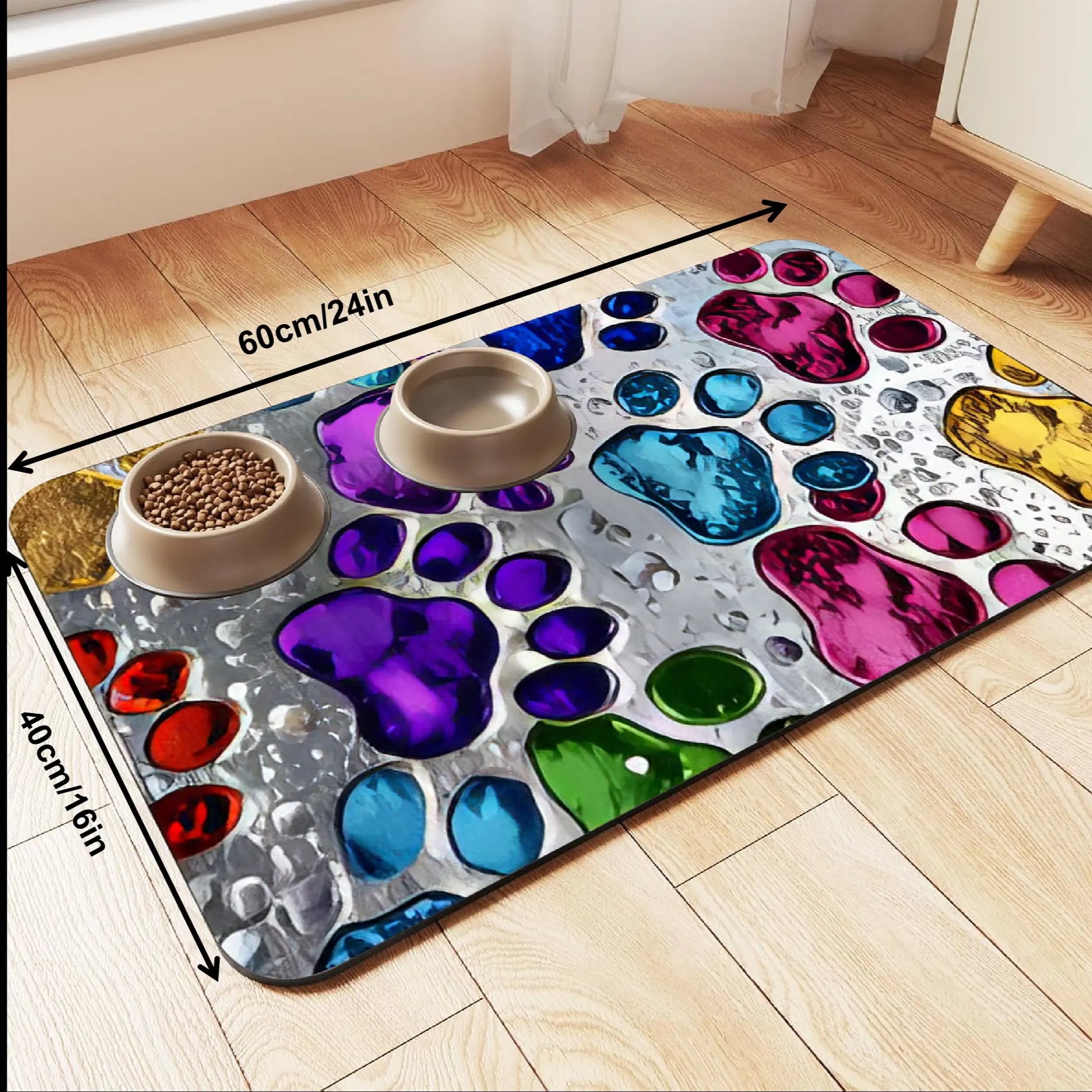 Quick-Drying Absorbent Pet Feeding Mat for Dogs and Cats, Non-Slip Rubber Bottom, Dark Polyester Surface for Indoor Use