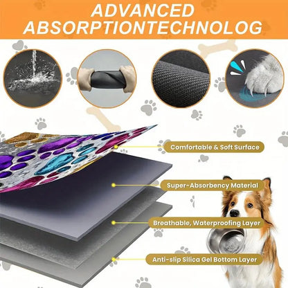 Quick-Drying Absorbent Pet Feeding Mat for Dogs and Cats, Non-Slip Rubber Bottom, Dark Polyester Surface for Indoor Use